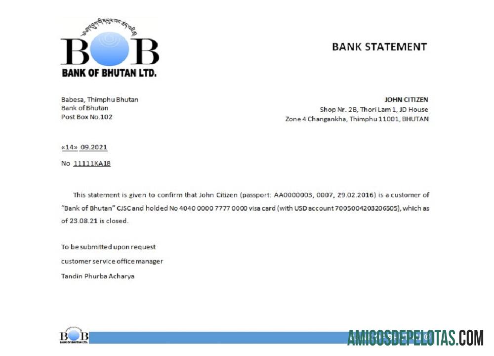 Butão Referência de fechamento do Banco do Butão modelo